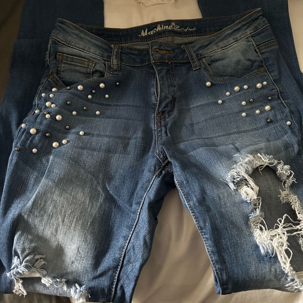 Machine Jeans size 28. Worn distressed looking jeans. Very authentic looking